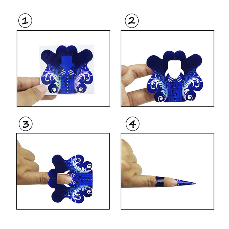 Finger Angel 50/100/500db körömforma matricák színes kék pillangó alakú körömhosszabbítási tippek útmutató az UV manikűr eszközhöz#FJH09
