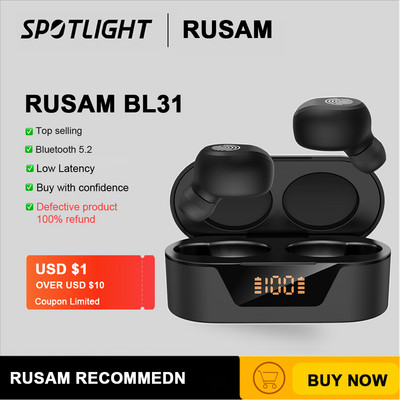 RUSAM BL31 Bluetooth austiņas TWS bezvadu austiņas Smart Touch Control Game Austiņas Aktīvā trokšņu slāpēšana sporta austiņas
