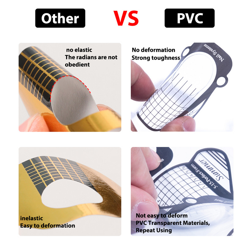 KODIES GEL 20/100 DB PVC körömformák dupla formájú hegyek akril poli UV gél hosszabbító körömmatrica francia manikűr formatartó