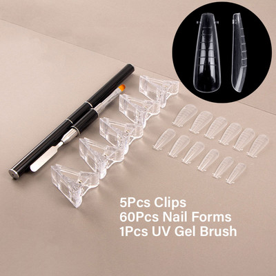 120/60Pcs Poly Extension Gel Dual Nail Form Coffin Nails Clear DIY Ballerina Fake Nails Tips Πλήρες κάλυμμα επάνω φόρμες καλούπι