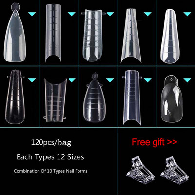 120/60 kom Savjeti za nokte Kalup za brzu ugradnju dvostrukog oblika za umjetne nokte Prozirni alati za višekratnu upotrebu za manikuru za produžavanje Gel Nail Art