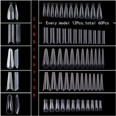 120/60 kom Savjeti za nokte Kalup za brzu ugradnju dvostrukog oblika za umjetne nokte Prozirni alati za višekratnu upotrebu za manikuru za produžavanje Gel Nail Art