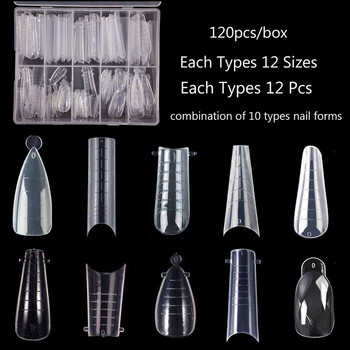 120 τμχ Φόρμες νυχιών Extension Finger System False Tips for Poly Nail Gel UV Acrylic DIY Επάνω Φόρμες για Εργαλεία Διακόσμησης Νυχιών