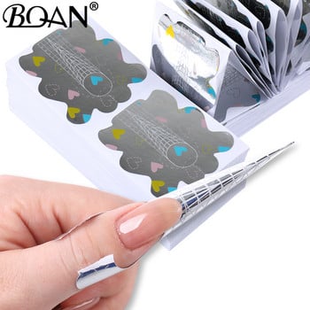 BQAN 100pcs Rhombus/Stiletto Nail Forms Acrylic Nails UV Gel Οδηγός επέκτασης νυχιών Αυτοκόλλητες φόρμες για προέκταση