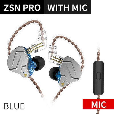 KZ ZSN Pro In Ear slušalice Hibridna tehnologija 1BA+1DD HIFI Bass Metalne slušalice Sportske slušalice s poništavanjem buke Monitor