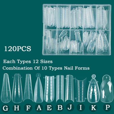 120PCS/BOX nagu formas akrila augšējo formu veidņu divu formu nagu pieaudzēšanas sistēma ātrai veidošanai, poli UV gēla augšējai formai