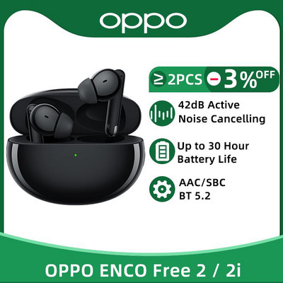 OPPO ENCO Free 2 2i TWS Earphone Wireless Bluetooth 5.2 Earbuds Active Noise Cancelling Wireless 3 Mic Headphone for Find X5 Pro