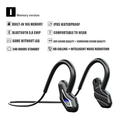 Ακουστικά Bone Conduction Ενσωματωμένη μνήμη 16G MP3 Music Hanging Ear Sports Ασύρματα ακουστικά Bluetooth με μικρόφωνο για παιχνίδια