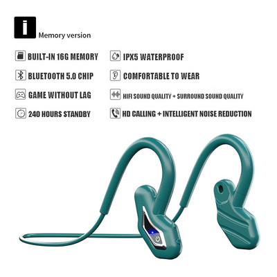 Ακουστικά Bone Conduction Ενσωματωμένη μνήμη 16G MP3 Music Hanging Ear Sports Ασύρματα ακουστικά Bluetooth με μικρόφωνο για παιχνίδια