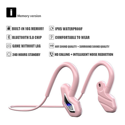 Ακουστικά Bone Conduction Ενσωματωμένη μνήμη 16G MP3 Music Hanging Ear Sports Ασύρματα ακουστικά Bluetooth με μικρόφωνο για παιχνίδια