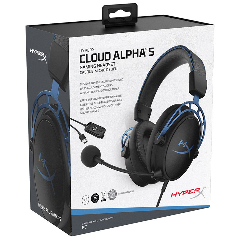 Kingston HyperX Cloud Alpha S Gaming Headset 7.1 erdvinio garso E-sportinės ausinės Su mikrofonu, skirtu kompiuteriui ir PS4