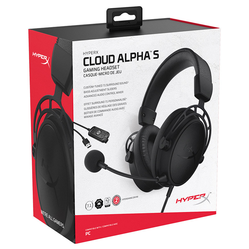 Kingston HyperX Cloud Alpha S Gaming Headset 7.1 erdvinio garso E-sportinės ausinės Su mikrofonu, skirtu kompiuteriui ir PS4
