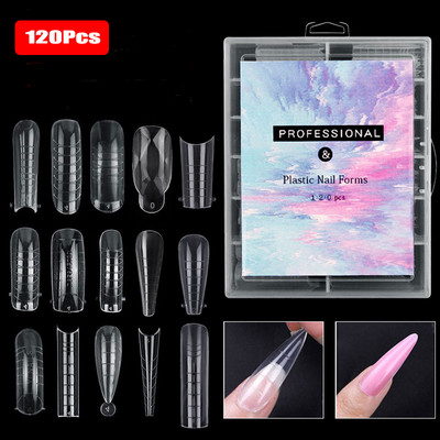100/120Pcs Kit Plastic Curve False Nails Art Dual Form French Tips Gel Extension Mode Ακρυλικό Σετ αξεσουάρ εργαλείων μανικιούρ