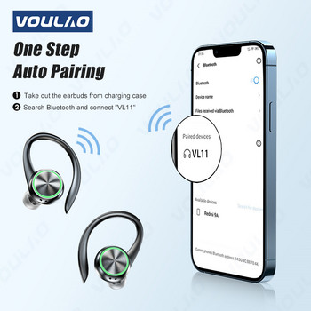 VOULAO Ασύρματα ακουστικά TWS Αθλητικά Bluetooth Ακουστικά HiFi Stereo Earbud Μείωση θορύβου Earhook Αδιάβροχο ακουστικό με μικρόφωνο