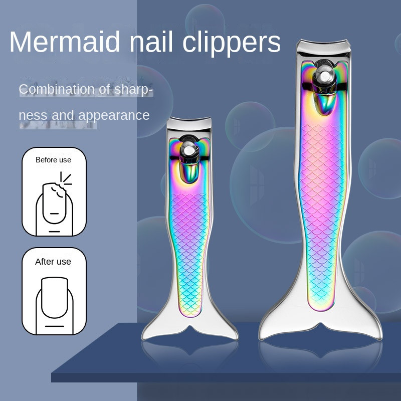 Naujos Mermaid nagų kirpimo mašinėlės nerūdijančio plieno spalvinga rankena titano spalvos kojų nagai žirklės kirpimo mašinėlės meno įrankiai didmeninė prekyba