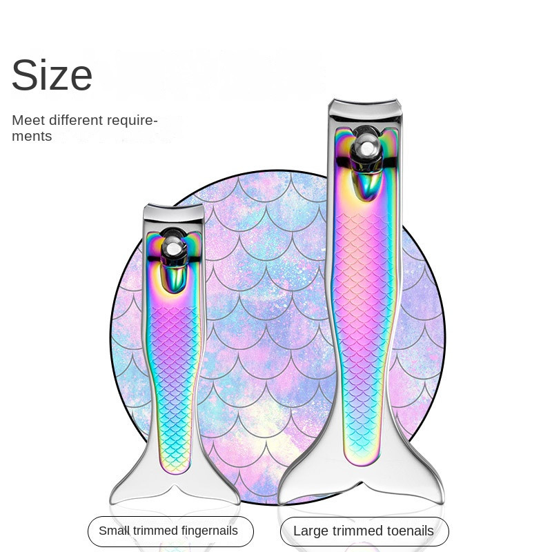 Naujos Mermaid nagų kirpimo mašinėlės nerūdijančio plieno spalvinga rankena titano spalvos kojų nagai žirklės kirpimo mašinėlės meno įrankiai didmeninė prekyba