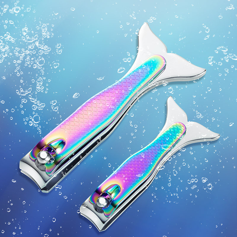 Naujos Mermaid nagų kirpimo mašinėlės nerūdijančio plieno spalvinga rankena titano spalvos kojų nagai žirklės kirpimo mašinėlės meno įrankiai didmeninė prekyba
