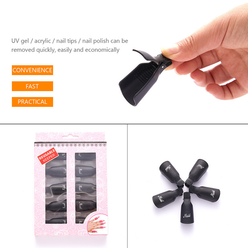 10 vnt. gelinio lako valiklis, nuriebalinamasis lakas Pašalinti gelinį nagų lako segtukus, gaubtelius Nagų valiklis, gelis nagų valiklis, manikiūro įrankiai WF-004