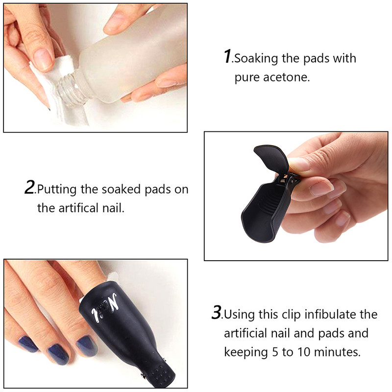 10 vnt. gelinio lako valiklis, nuriebalinamasis lakas Pašalinti gelinį nagų lako segtukus, gaubtelius Nagų valiklis, gelis nagų valiklis, manikiūro įrankiai WF-004