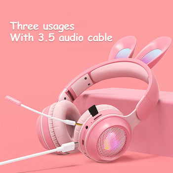 2022 Νέα ασύρματα ακουστικά RGB Ακουστικά Rabbit Ears με Mic Cute Girls Music Ακουστικά Bluetooth για Παιδικά Ακουστικά Gamer