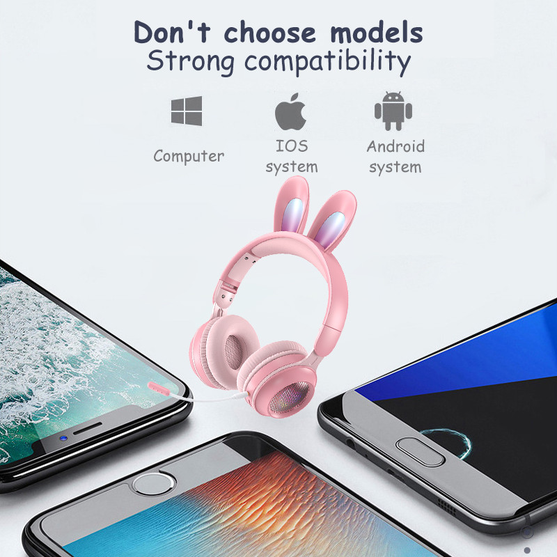 2022. aasta uued juhtmevabad kõrvaklapid RGB Rabbit Ears peakomplekt mikrofoniga Armsad tüdrukute muusika Bluetooth-kõrvaklapid lastele mõeldud mänguripeakomplektile