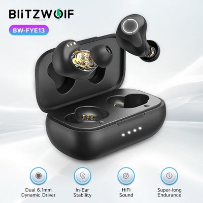 [Dual Dynamic] BlitzWolf BW-FYE13 TWS съвместими с bluetooth 5.2 слушалки QCC3040 APT с ниска латентност HiFi стерео CVC HD разговори IPX5