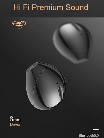 Mini Pods Αόρατα ακουστικά αυτοκινήτου Bluetooth με μικρόφωνο/αδιάβροχο/μέγεθος Nano/Έλεγχος με ένα πλήκτρο/Θήκη φόρτισης/15 ώρες χρόνος αναπαραγωγής