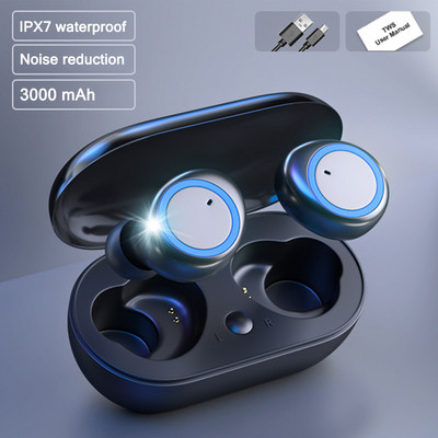 TWS Bluetooth слушалки Безжични слушалки 9D HiFi стерео слушалки с микрофон 3000mAh кутия за зареждане Спортни слушалки Безплатна доставка