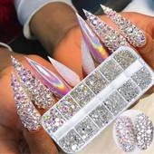 Nail Art Rhinestones komplekts 2400gb Nail Gems Ab Plakanais Rhinestones Dārgakmeņu akmeņi ar uzglabāšanas organizatoru dizainam Bright Holiday