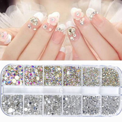 Nail Art Rhinestones komplekts 2400gb Nail Gems Ab Plakanais Rhinestones Dārgakmeņu akmeņi ar uzglabāšanas organizatoru dizainam Bright Holiday
