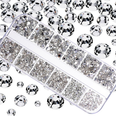 Nail Art Rhinestones komplekts 2400gb Nail Gems Ab Plakanais Rhinestones Dārgakmeņu akmeņi ar uzglabāšanas organizatoru dizainam Bright Holiday