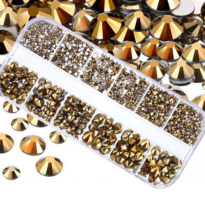 Nail Art Rhinestones komplekts 2400gb Nail Gems Ab Plakanais Rhinestones Dārgakmeņu akmeņi ar uzglabāšanas organizatoru dizainam Bright Holiday