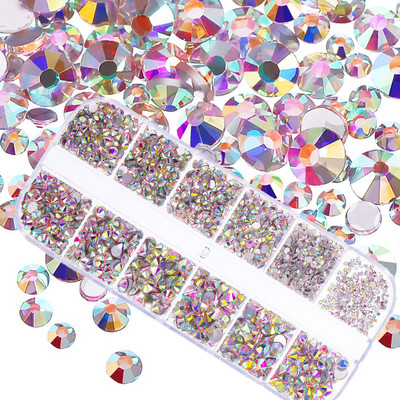 Nail Art Rhinestones komplekts 2400gb Nail Gems Ab Plakanais Rhinestones Dārgakmeņu akmeņi ar uzglabāšanas organizatoru dizainam Bright Holiday