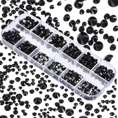 Nail Art Rhinestones komplekts 2400gb Nail Gems Ab Plakanais Rhinestones Dārgakmeņu akmeņi ar uzglabāšanas organizatoru dizainam Bright Holiday