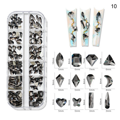 Nail Art Rhinestones komplekts 2400gb Nail Gems Ab Plakanais Rhinestones Dārgakmeņu akmeņi ar uzglabāšanas organizatoru dizainam Bright Holiday