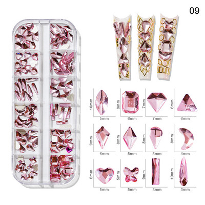 Nail Art Rhinestones komplekts 2400gb Nail Gems Ab Plakanais Rhinestones Dārgakmeņu akmeņi ar uzglabāšanas organizatoru dizainam Bright Holiday