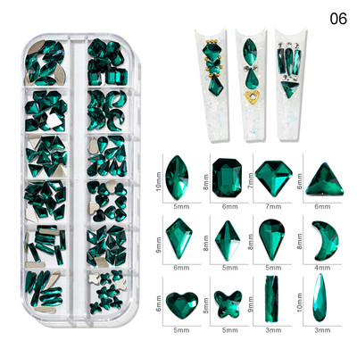 Nail Art Rhinestones komplekts 2400gb Nail Gems Ab Plakanais Rhinestones Dārgakmeņu akmeņi ar uzglabāšanas organizatoru dizainam Bright Holiday