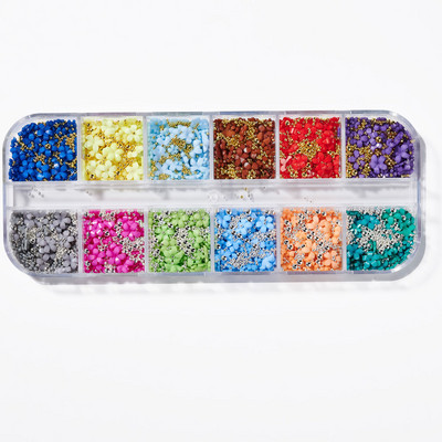 Nail Art Rhinestones komplekts 2400gb Nail Gems Ab Plakanais Rhinestones Dārgakmeņu akmeņi ar uzglabāšanas organizatoru dizainam Bright Holiday