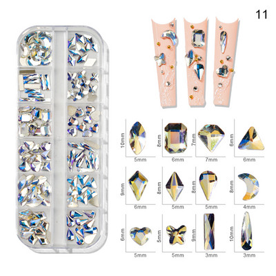 Nail Art Rhinestones komplekts 2400gb Nail Gems Ab Plakanais Rhinestones Dārgakmeņu akmeņi ar uzglabāšanas organizatoru dizainam Bright Holiday