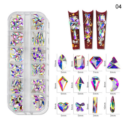 Nail Art Rhinestones komplekts 2400gb Nail Gems Ab Plakanais Rhinestones Dārgakmeņu akmeņi ar uzglabāšanas organizatoru dizainam Bright Holiday