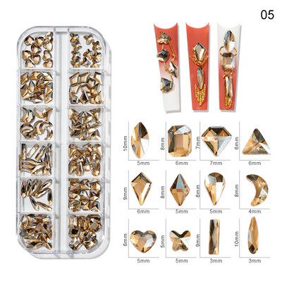 Nail Art Rhinestones komplekts 2400gb Nail Gems Ab Plakanais Rhinestones Dārgakmeņu akmeņi ar uzglabāšanas organizatoru dizainam Bright Holiday