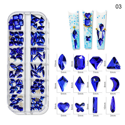 Nail Art Rhinestones komplekts 2400gb Nail Gems Ab Plakanais Rhinestones Dārgakmeņu akmeņi ar uzglabāšanas organizatoru dizainam Bright Holiday