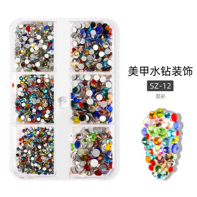 Nail Art Rhinestones komplekts 2400gb Nail Gems Ab Plakanais Rhinestones Dārgakmeņu akmeņi ar uzglabāšanas organizatoru dizainam Bright Holiday
