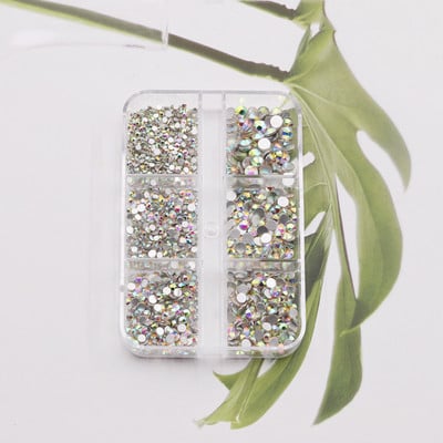 Nail Art Rhinestones Kit 2400 бр. Nail Gems Ab Flatback Rhinestones Gems Stones с органайзер за съхранение за дизайн Светъл празник