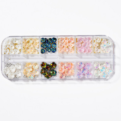 Nail Art Rhinestones komplekts 2400gb Nail Gems Ab Plakanais Rhinestones Dārgakmeņu akmeņi ar uzglabāšanas organizatoru dizainam Bright Holiday