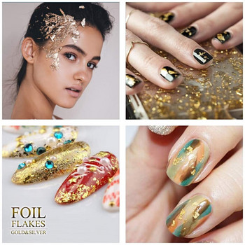 1 κουτί Glitter Nail Art Foil Χαρτί Μακιγιάζ Κοσμήματα Ακανόνιστο λαμπερό φύλλο χρυσού νιφάδες Νύχια DIY αυτοκόλλητα Διακοσμήσεις μανικιούρ