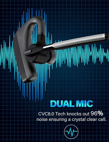 Ακουστικά Bluetooth Ασύρματο ακουστικό Bluetooth HD με λειτουργία μείωσης θορύβου διπλού μικροφώνου CVC8.0 Κατάλληλο για έξυπνο τηλέφωνο