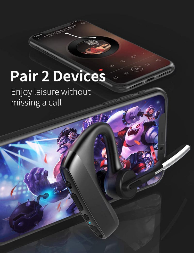 „Bluetooth“ ausinės belaidės „Bluetooth“ ausinės HD su CVC8.0 dviejų mikrofonų triukšmo mažinimo funkcija, tinka išmaniesiems telefonams