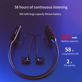 Ακουστικά με λαιμόκοψη Bluetooth 5.0 True ασύρματα ακουστικά Οθόνη LED Στερεοφωνικά αθλητικά μαγνητικά ακουστικά με ακουστικό ραδιοφώνου μικροφώνου FM