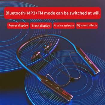 Bluetooth 5.0 лента за врат за слушалки Истински безжични слушалки LED дисплей Стерео спортни магнитни слушалки с микрофон FM радио Слушалки